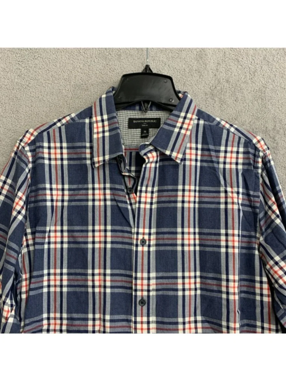 Banana Republic Men's Medium Slim Fit Plaid Button-Down Shirt Blue/Red P0063
